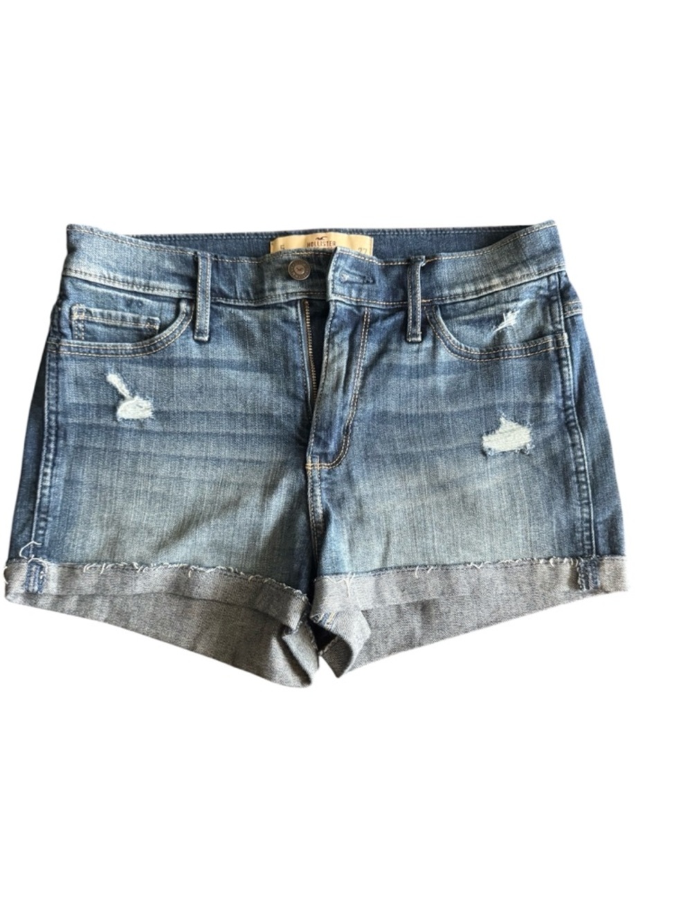 Hollister Women's Light Blue Distressed Cuffed Denim Shorts sz 27